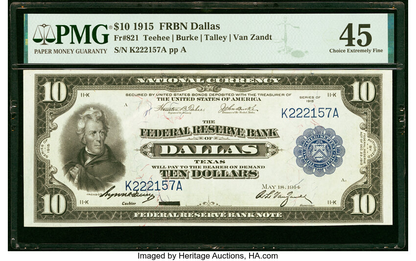 image for: Fr. 821 $10 1915 Federal Reserve Bank Note PMG Choice Extremely Fine 45....