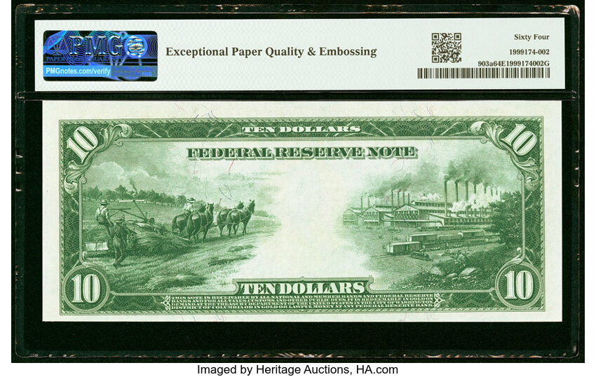 image for: Serial Number 1 Fr. 903a $10 1914 Red Seal Federal Reserve Note PMG Choice Uncirculated 64 EPQ....