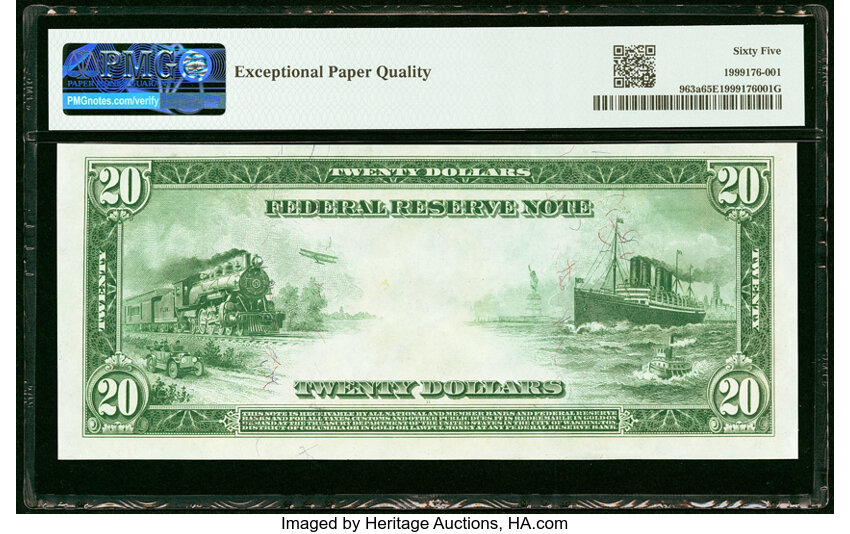 image for: Serial Number 1 Fr. 963a $20 1914 Red Seal Federal Reserve Note PMG Gem Uncirculated 65 EPQ....