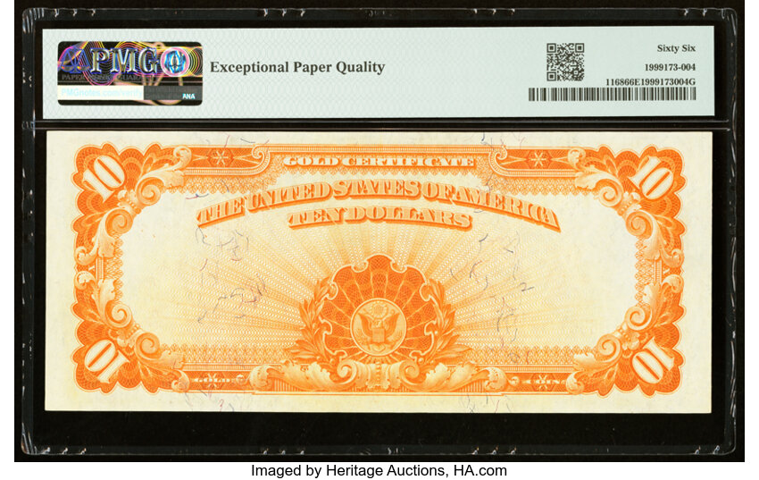 image for: Fr. 1168 $10 1907 Gold Certificate PMG Gem Uncirculated 66 EPQ....