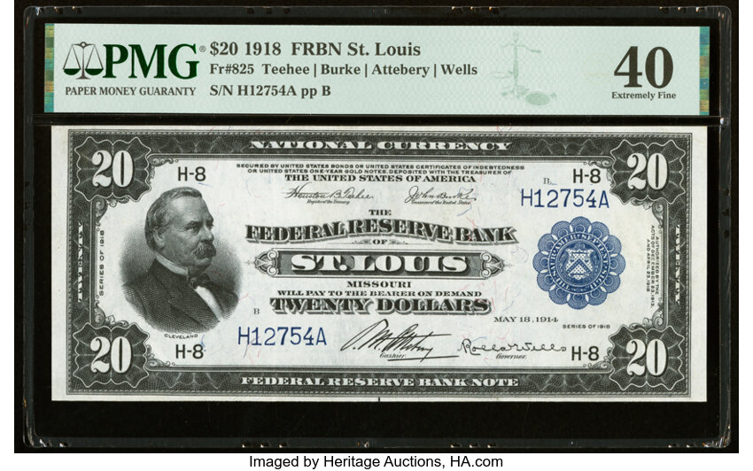 image for: Fr. 825 $20 1918 Federal Reserve Bank Note PMG Extremely Fine 40....