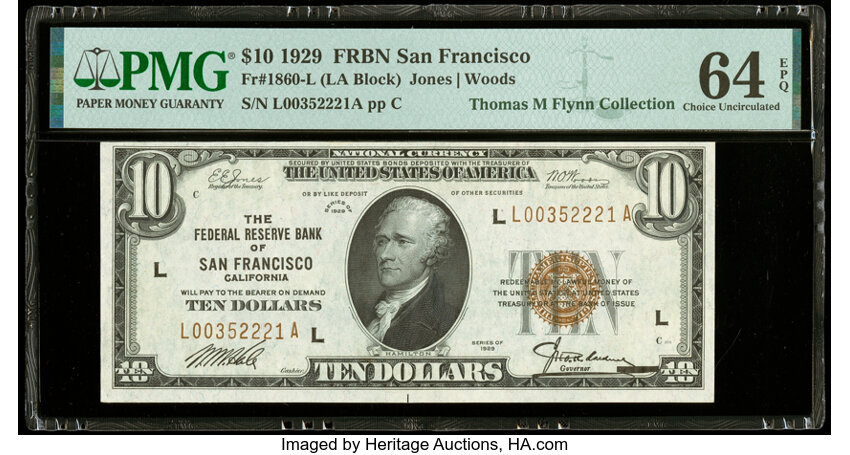 image for: Fr. 1860-L $10 1929 Federal Reserve Bank Note. PMG Choice Uncirculated 64 EPQ....