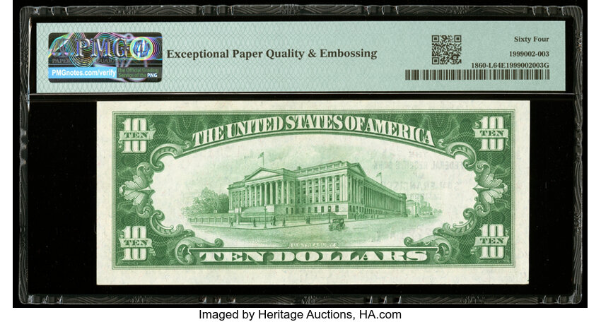image for: Fr. 1860-L $10 1929 Federal Reserve Bank Note. PMG Choice Uncirculated 64 EPQ....