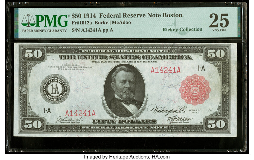 image for: Fr. 1012a $50 1914 Red Seal Federal Reserve Note PMG Very Fine 25....