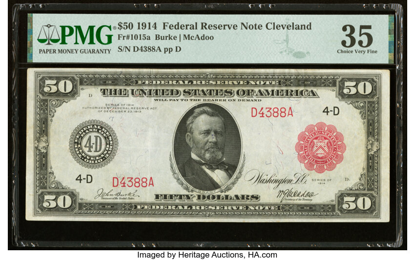 image for: Fr. 1015a $50 1914 Red Seal Federal Reserve Note PMG Choice Very Fine 35....