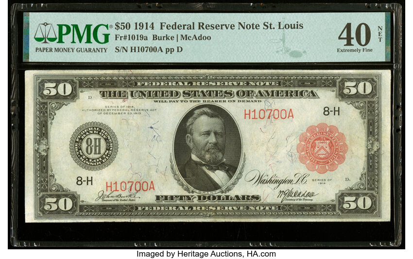 image for: Fr. 1019a $50 1914 Red Seal Federal Reserve Note PMG Extremely Fine 40 Net....
