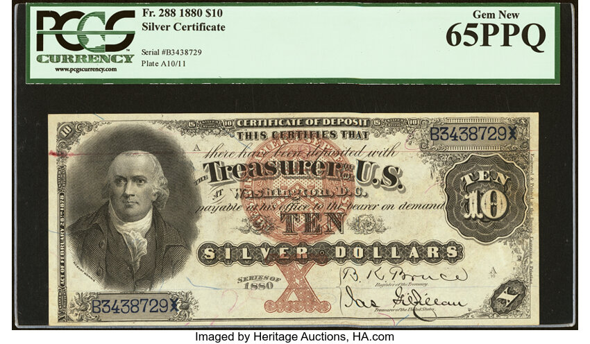 image for: Fr. 288 $10 1880 Silver Certificate PCGS Gem New 65PPQ....