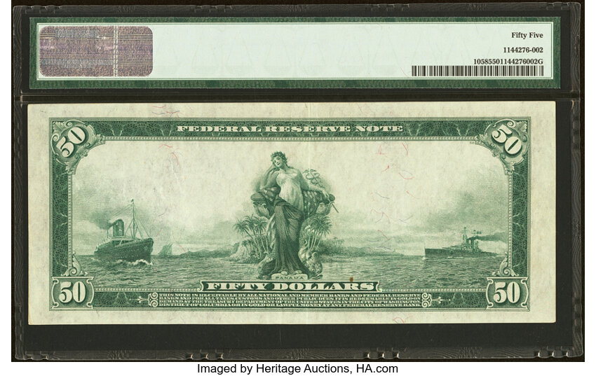 image for: Fr. 1058 $50 1914 Federal Reserve Note PMG About Uncirculated 55....
