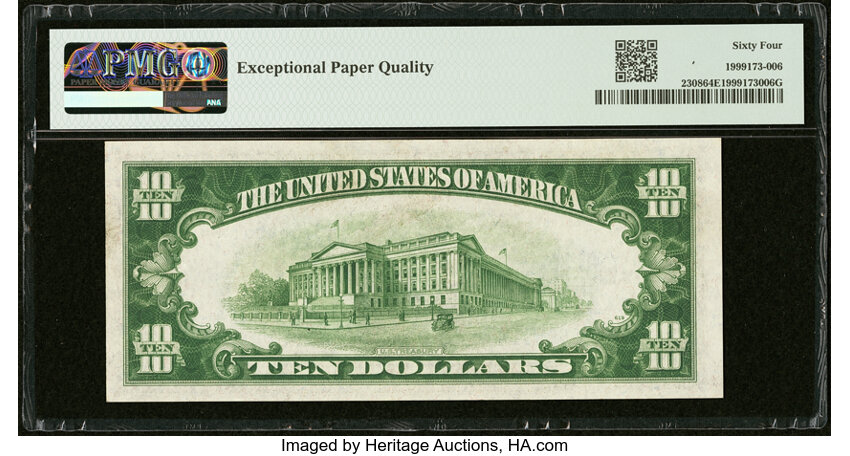 image for: Fr. 2308 $10 1934 Mule North Africa Silver Certificate. PMG Choice Uncirculated 64 EPQ....