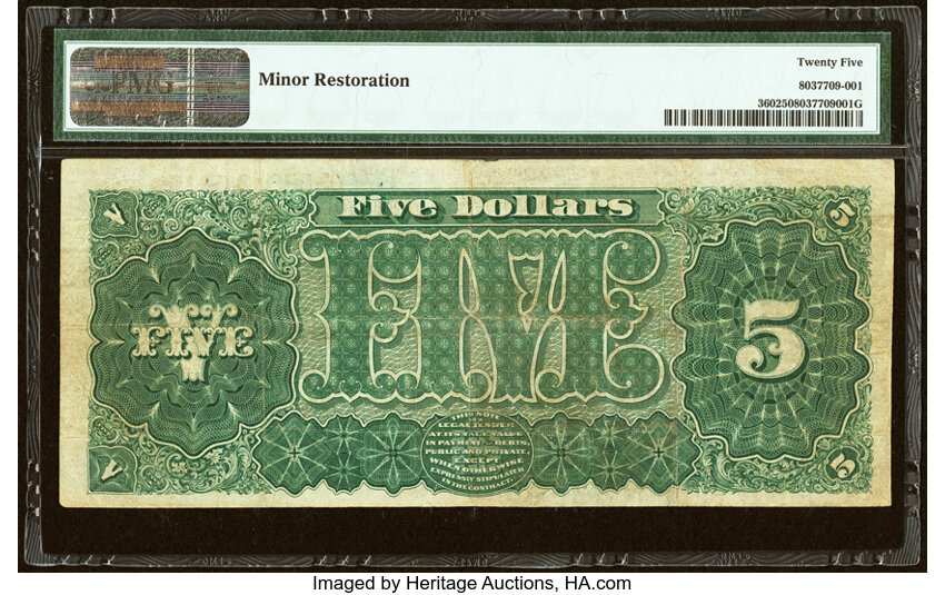 image for: Fr. 360 $5 1890 Treasury Note PMG Very Fine 25....