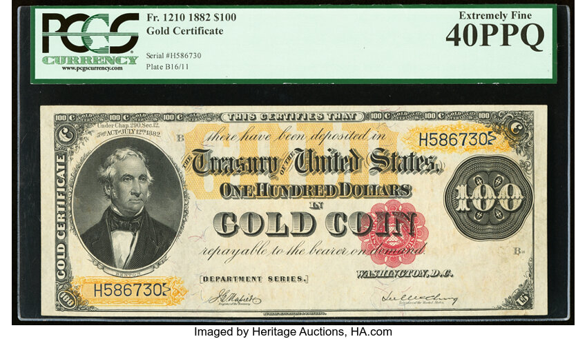 image for: Fr. 1210 $100 1882 Gold Certificate PCGS Extremely Fine 40PPQ....