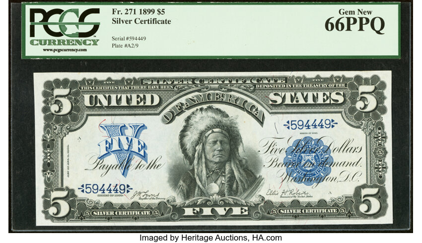 image for: Fr. 271 $5 1899 Silver Certificate PCGS Gem New 66PPQ....