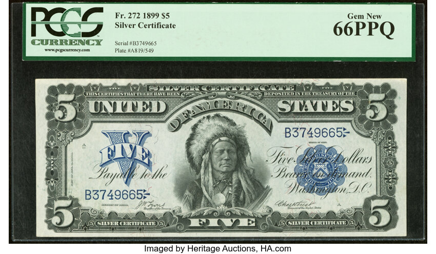 image for: Fr. 272 $5 1899 Silver Certificate PCGS Gem New 66PPQ....