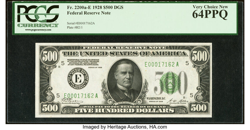image for: Fr. 2200-E $500 1928 Federal Reserve Note. PCGS Very Choice New 64PPQ....