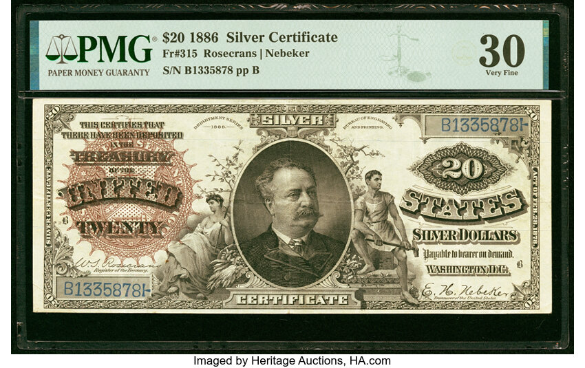 image for: Fr. 315 $20 1886 Silver Certificate PMG Very Fine 30....