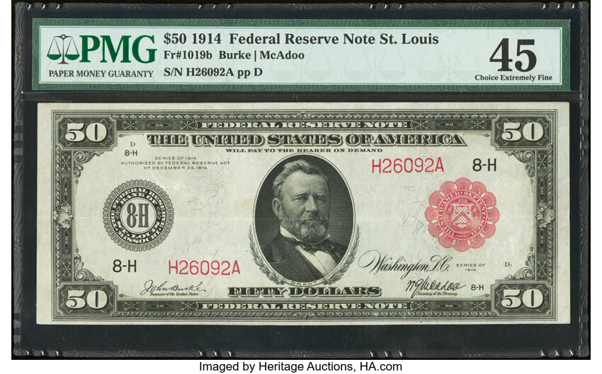 image for: Fr. 1019b $50 1914 Red Seal Federal Reserve Note PMG Choice Extremely Fine 45....