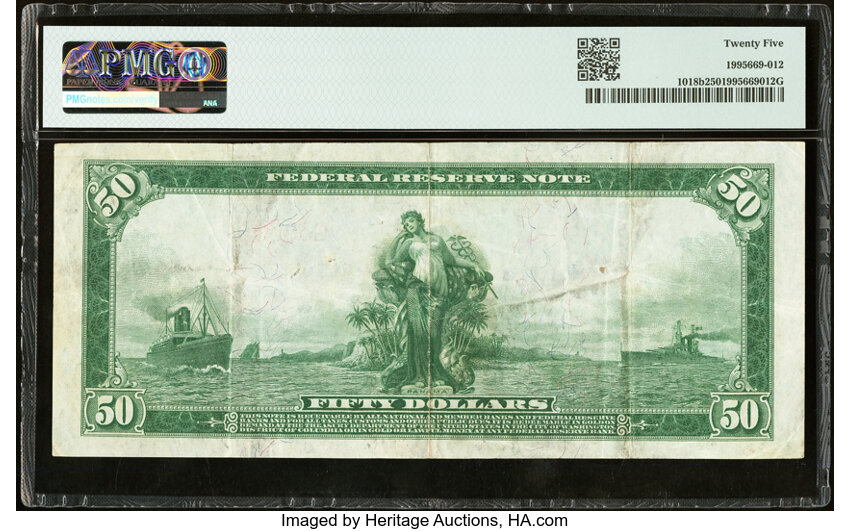 image for: Fr. 1018b $50 1914 Red Seal Federal Reserve Note PMG Very Fine 25....