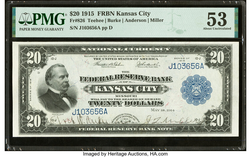 image for: Fr. 826 $20 1915 Federal Reserve Bank Note PMG About Uncirculated 53....