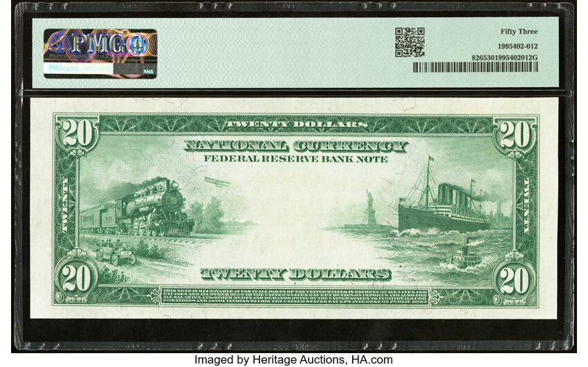 image for: Fr. 826 $20 1915 Federal Reserve Bank Note PMG About Uncirculated 53....