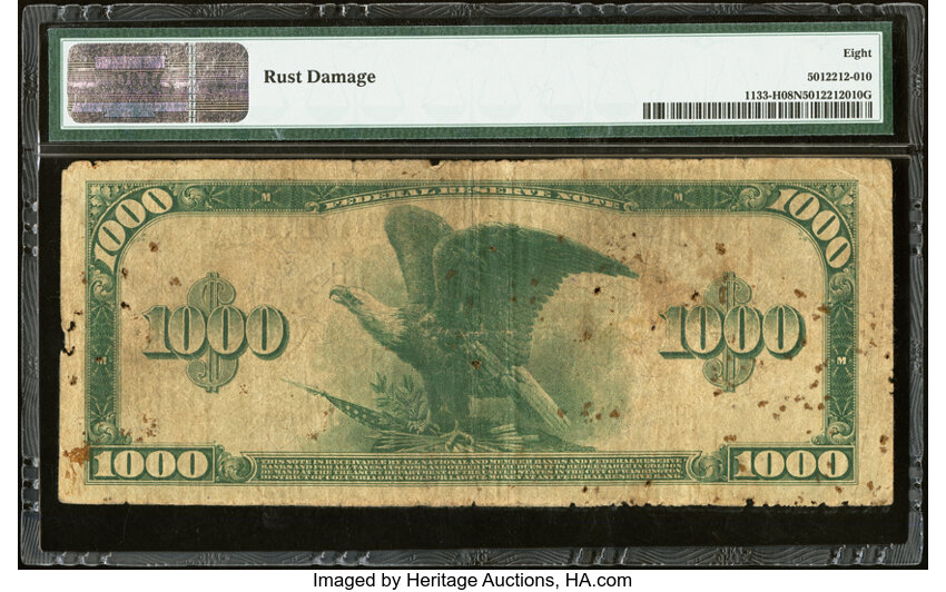 image for: Fr. 1133-H $1,000 1918 Federal Reserve Note PMG Very Good 8 Net....