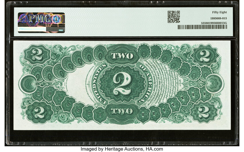 image for: J. N. Huston Courtesy Autographed Fr. 53 $2 1880 Legal Tender PMG Choice About Unc 58....