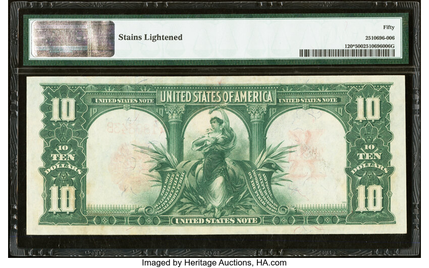 image for: Fr. 120* $10 1901 Legal Tender Star Note PMG About Uncirculated 50....