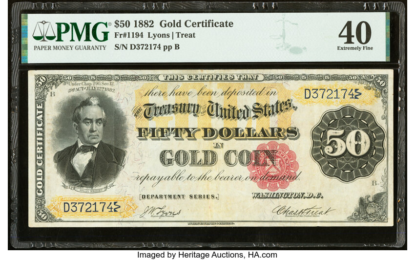 image for: Fr. 1194 $50 1882 Gold Certificate PMG Extremely Fine 40....