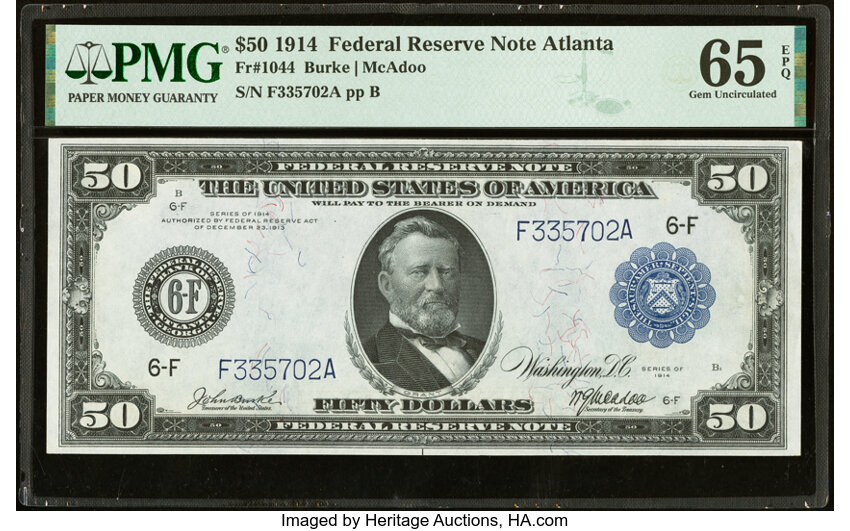 image for: Fr. 1044 $50 1914 Federal Reserve Note PMG Gem Uncirculated 65 EPQ....