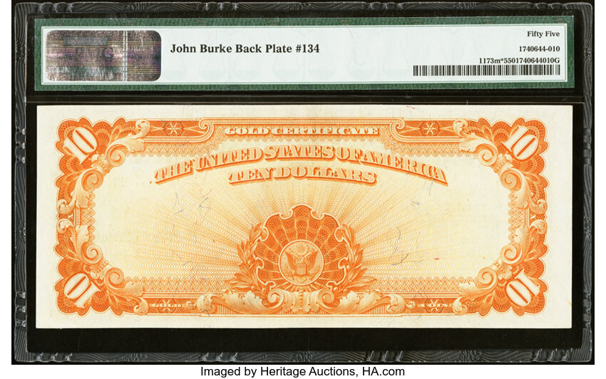 image for: Fr. 1173* $10 1922 Mule Gold Certificate Star Note PMG About Uncirculated 55....