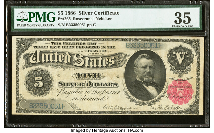 image for: Fr. 265 $5 1886 Silver Certificate PMG Choice Very Fine 35....