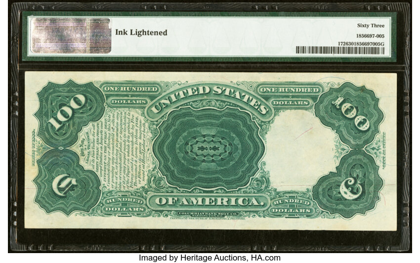 image for: Fr. 172 $100 1880 Legal Tender PMG Choice Uncirculated 63....