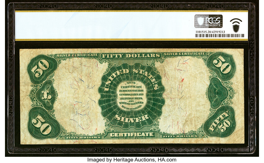 image for: Fr. 330 $50 1891 Silver Certificate PCGS Banknote Very Fine 20....