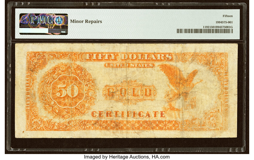 image for: Fr. 1192 $50 1882 Gold Certificate PMG Choice Fine 15....