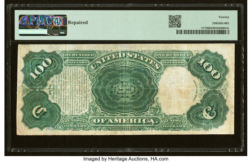 image for: Fr. 177 $100 1880 Legal Tender PMG Very Fine 20....