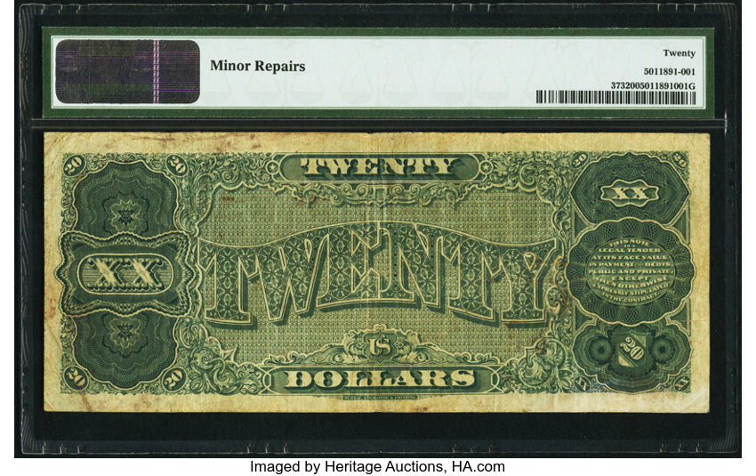 image for: Fr. 373 $20 1890 Treasury Note PMG Very Fine 20....
