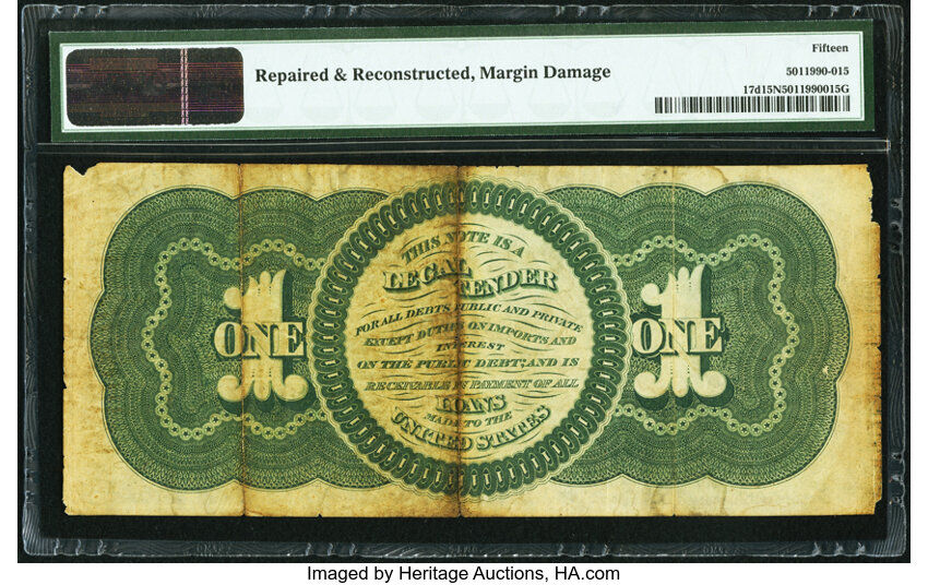 image for: Fr. 17d $1 1862 Legal Tender PMG Choice Fine 15 Net....