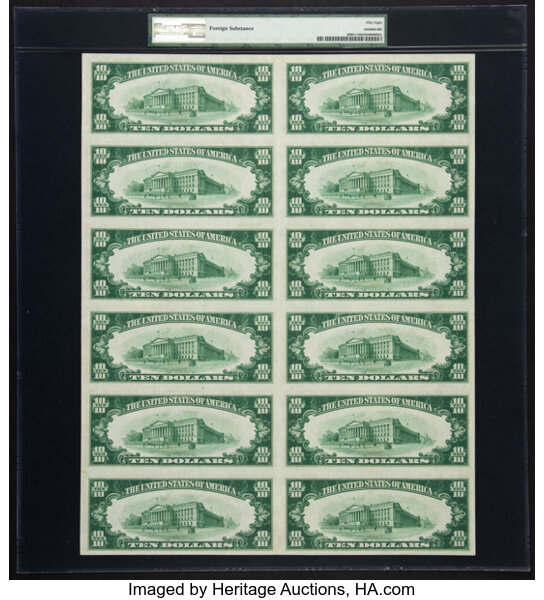 image for: Fr. 2000-C $10 1928 Federal Reserve Notes Uncut Sheet of Twelve PMG Choice About Unc 58....