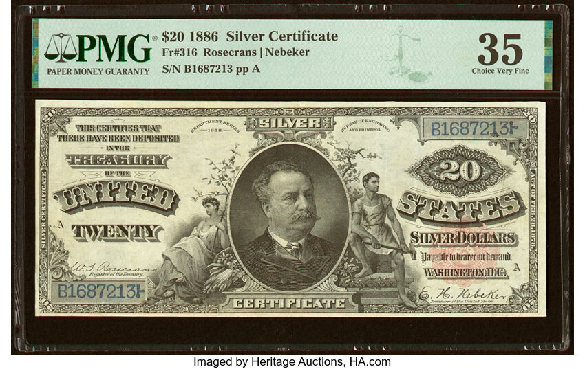 image for: Fr. 316 $20 1886 Silver Certificate PMG Choice Very Fine 35....