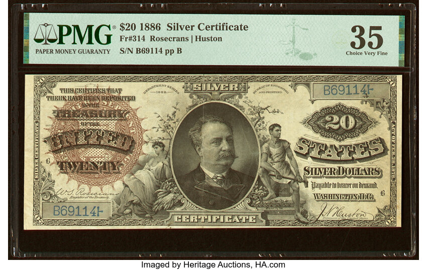 image for: Fr. 314 $20 1886 Silver Certificate PMG Choice Very Fine 35....