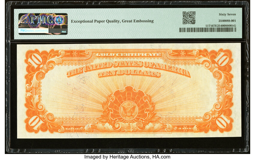 image for: Fr. 1171 $10 1907 Gold Certificate PMG Superb Gem Unc 67 EPQ....