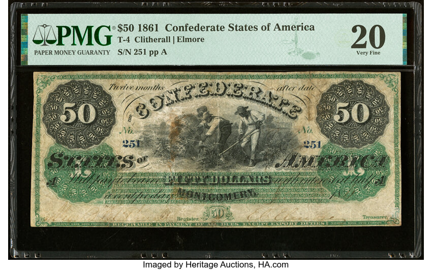 image for: Manuscript Endorsement "A.J. Guirot" T4 $50 1861 PF-1 Cr. 3 PMG Very Fine 20....