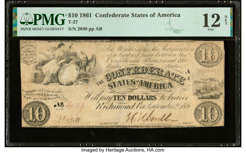 image for: T27 $10 1861 PF-1 Cr. 221 PMG Fine 12 Net....