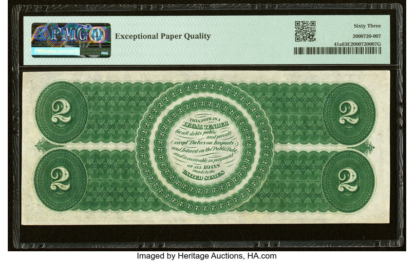 image for: Fr. 41a $2 1862 Legal Tender PMG Choice Uncirculated 63 EPQ....