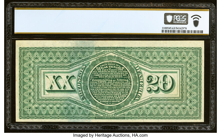 image for: Fr. 127 $20 1869 Legal Tender PCGS Banknote Choice Unc 63....