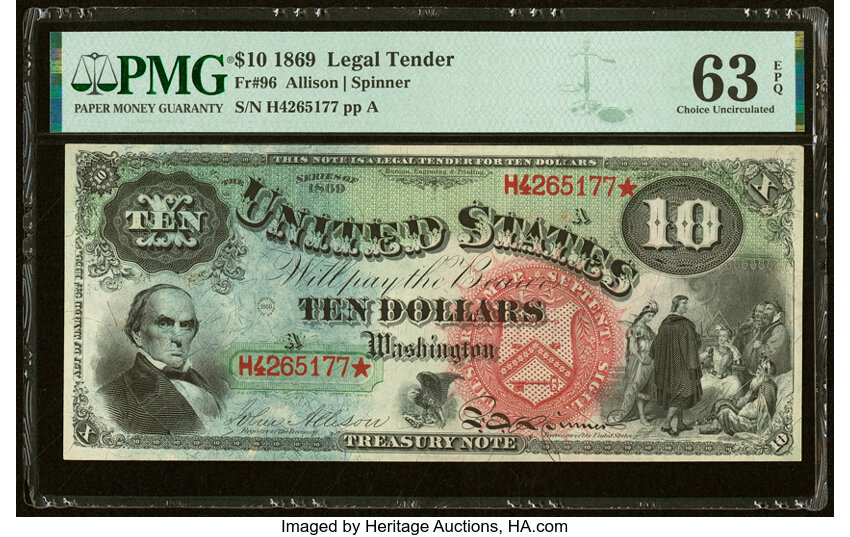 image for: Fr. 96 $10 1869 Legal Tender PMG Choice Uncirculated 63 EPQ....
