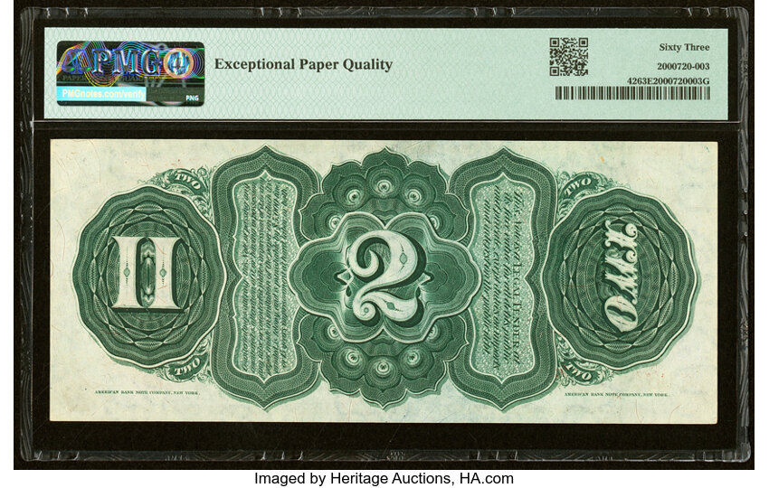 image for: Fr. 42 $2 1869 Legal Tender PMG Choice Uncirculated 63 EPQ....