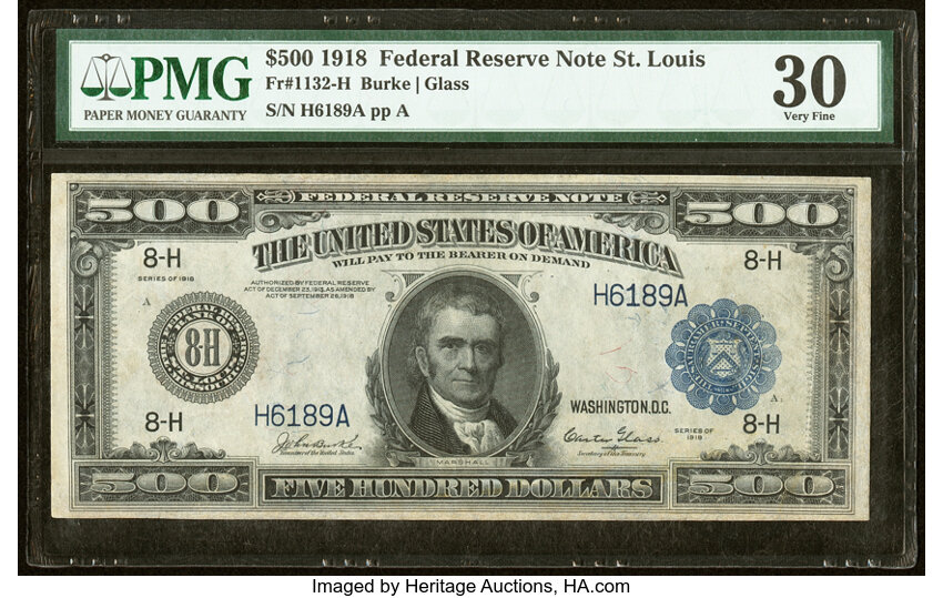 image for: Fr. 1132-H $500 1918 Federal Reserve Note PMG Very Fine 30....