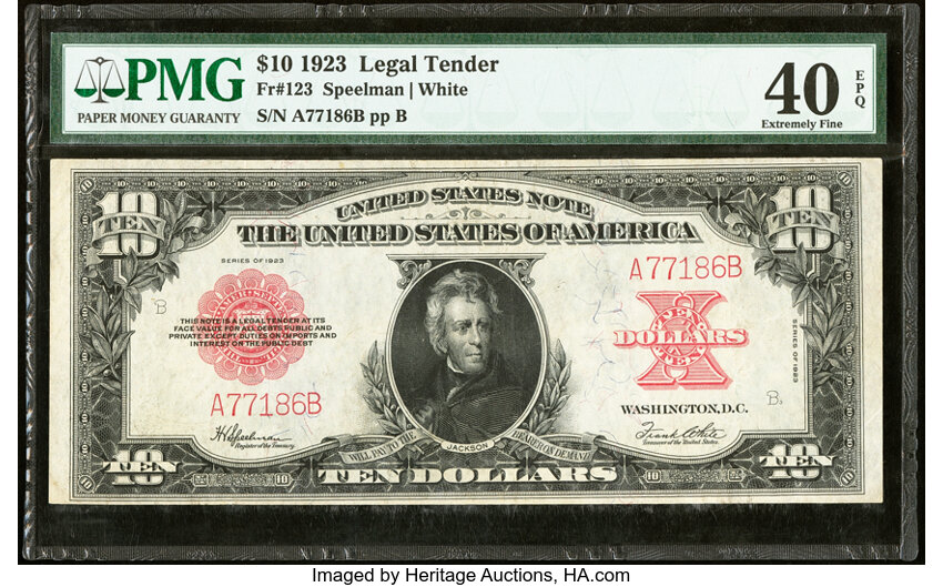 image for: Fr. 123 $10 1923 Legal Tender PMG Extremely Fine 40 EPQ....