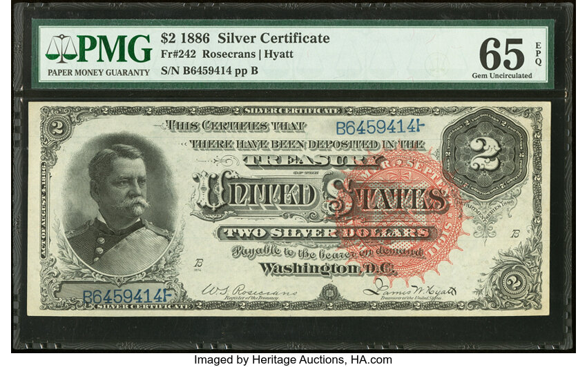 image for: Fr. 242 $2 1886 Silver Certificate PMG Gem Uncirculated 65 EPQ....