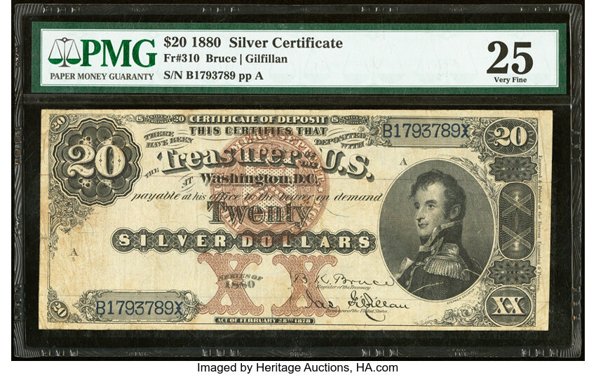 image for: Fr. 310 $20 1880 Silver Certificate PMG Very Fine 25....